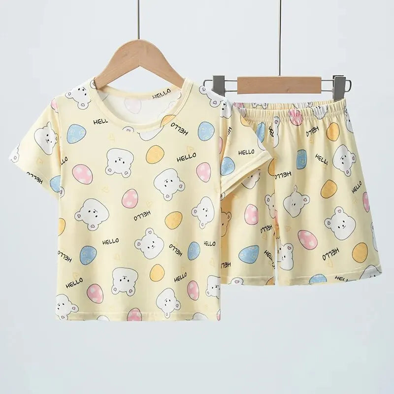 Short Sleeve Wild Blue Elephant Pajama Suit