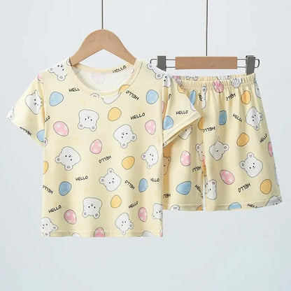 Short Sleeve Wild Blue Elephant Pajama Suit