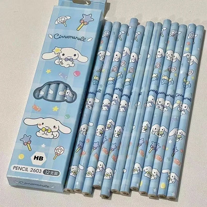 12Pcs/Box Sanrio Pencil Melody Kuromi Cinnamoroll HB Black Write Draw Pencils