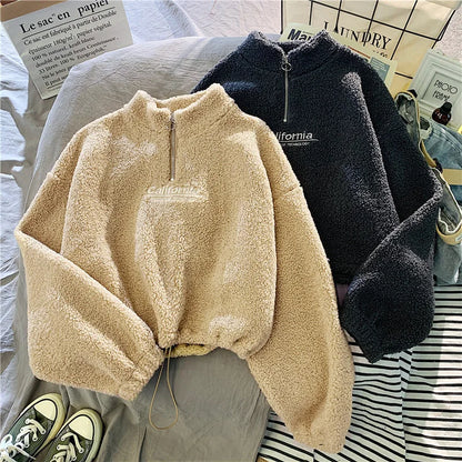 Stand Neck Fleece Long Sleeve Sweatshirt