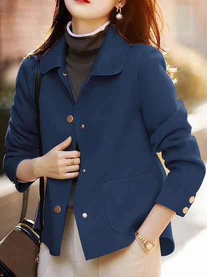 Classic Solid Short Woolen Warm Clothing Button Up Coat
