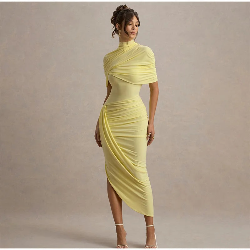 Shawl Maxi Short Sleeve Slim Fit Dress