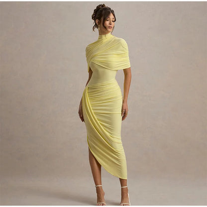 Shawl Maxi Short Sleeve Slim Fit Dress