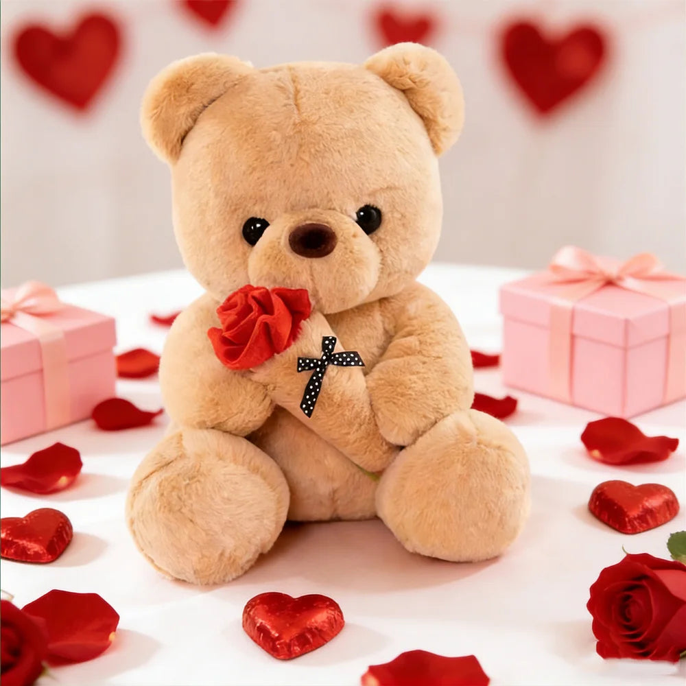 Cute Rose Bear Plush Toy Stuffed Animal Doll