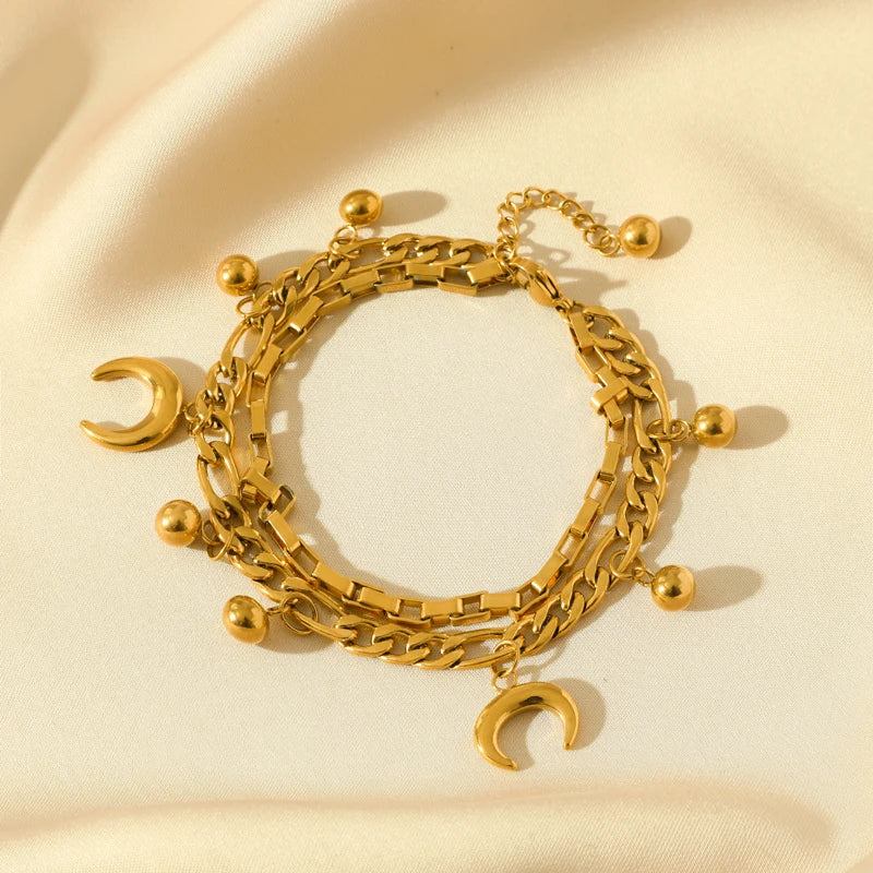 Stainless Steel Gold Starfish Moon Star Bracelet