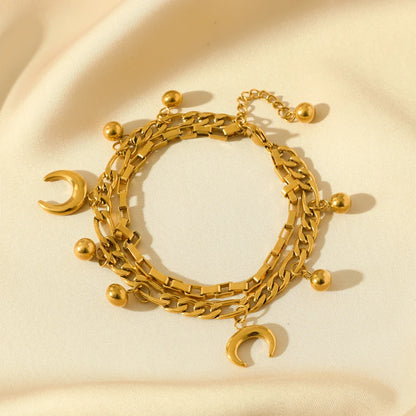 Stainless Steel Gold Starfish Moon Star Bracelet