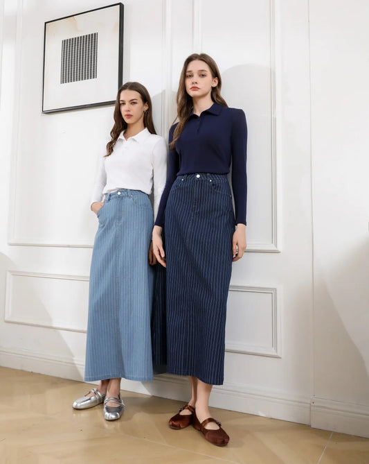 falda vaquera de rayas diplomáticas