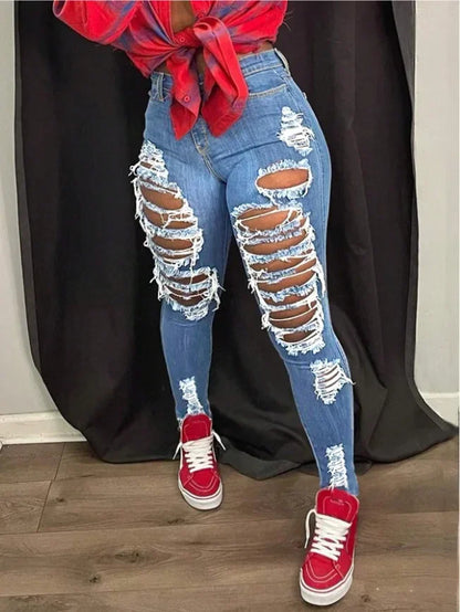 Streetwear Washed Skinny Stretch High Waist Jeans Pants