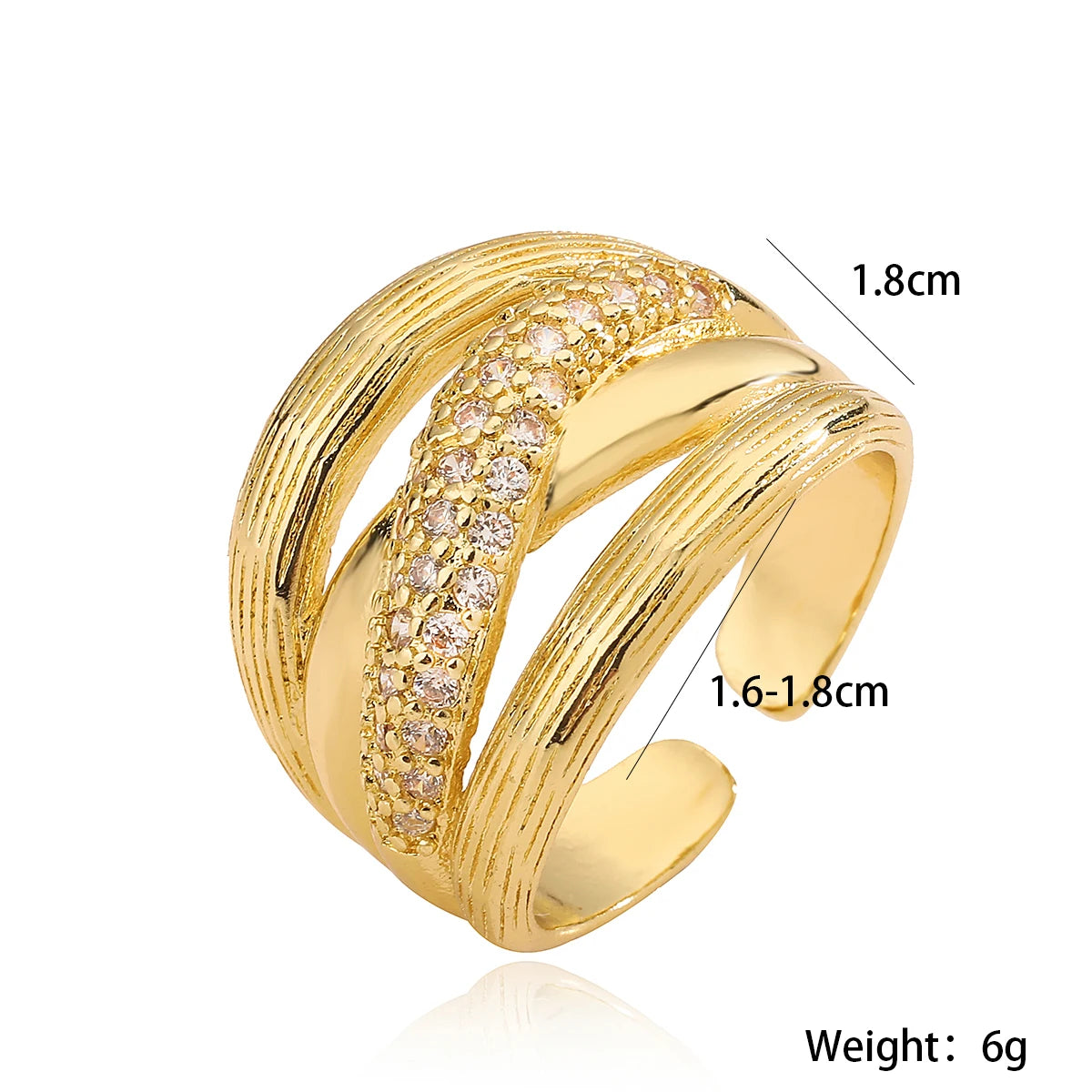 Gold/Silver Geometric Shiny AAA CZ Inlay Copper Rings