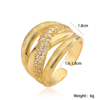 Gold/Silver Geometric Shiny AAA CZ Inlay Copper Rings