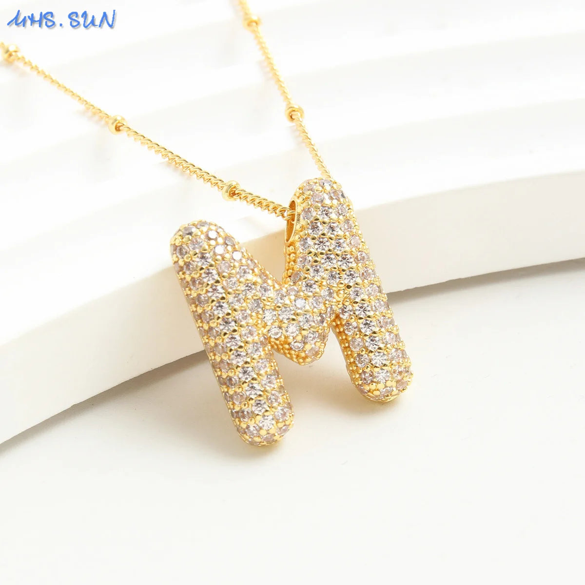 26 Letter Copper Zircon Bubble Initial Chunky Necklace