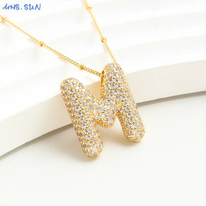 26 Letter Copper Zircon Bubble Initial Chunky Necklace