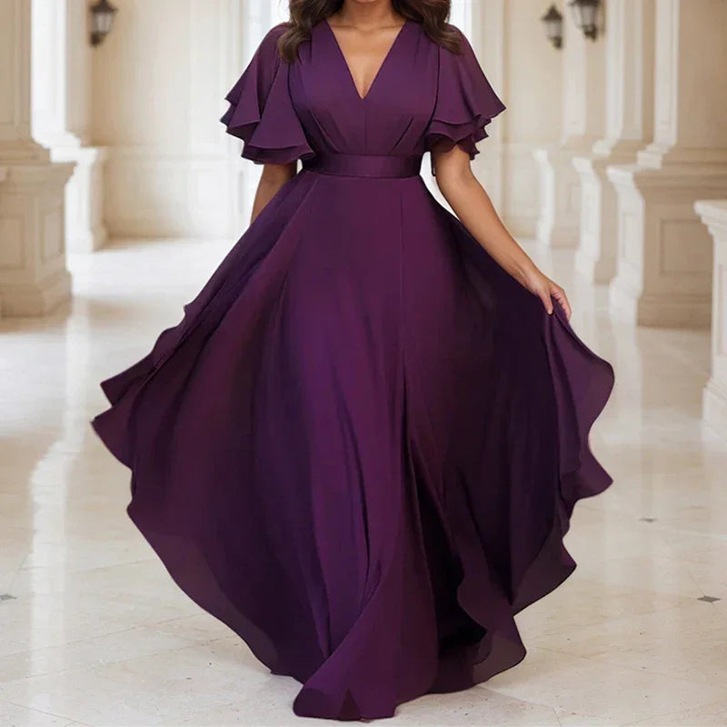 Elegant Chiffon Flutter Sleeve Dress