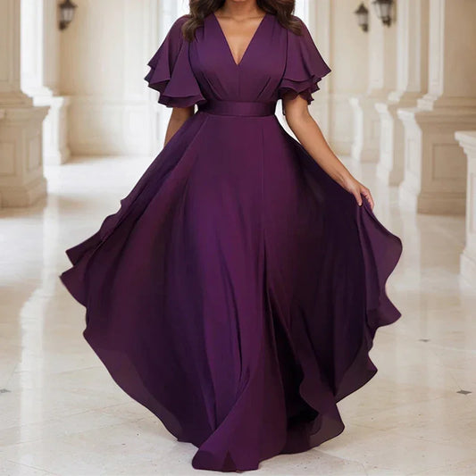Elegant Chiffon Flutter Sleeve Dress