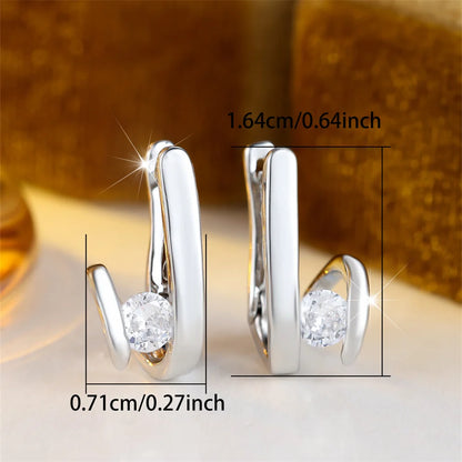 White Zircon Round Stone Geometric Hoop Earrings
