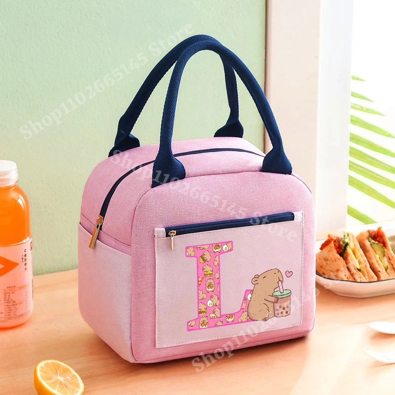 Lunch Bag Anime Capybara Letter A-Z Handbag Girls School