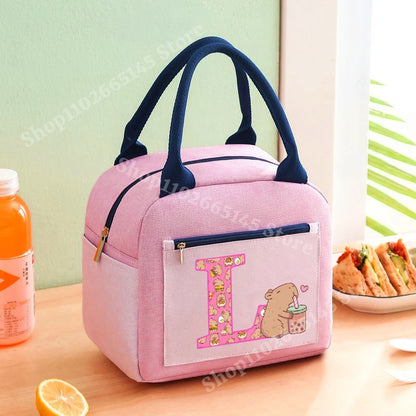 Lunch Bag Anime Capybara Letter A-Z Handbag Girls School