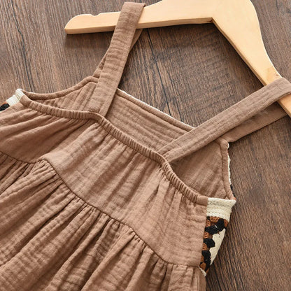 Bear Leader Girls Suit Summer Brown Retro Printed Plaid Camisole Set 3-7 Years Old