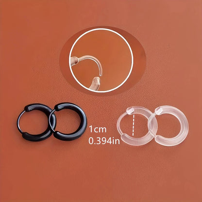 2pcs Black & Clear Resin Hoop Earrings