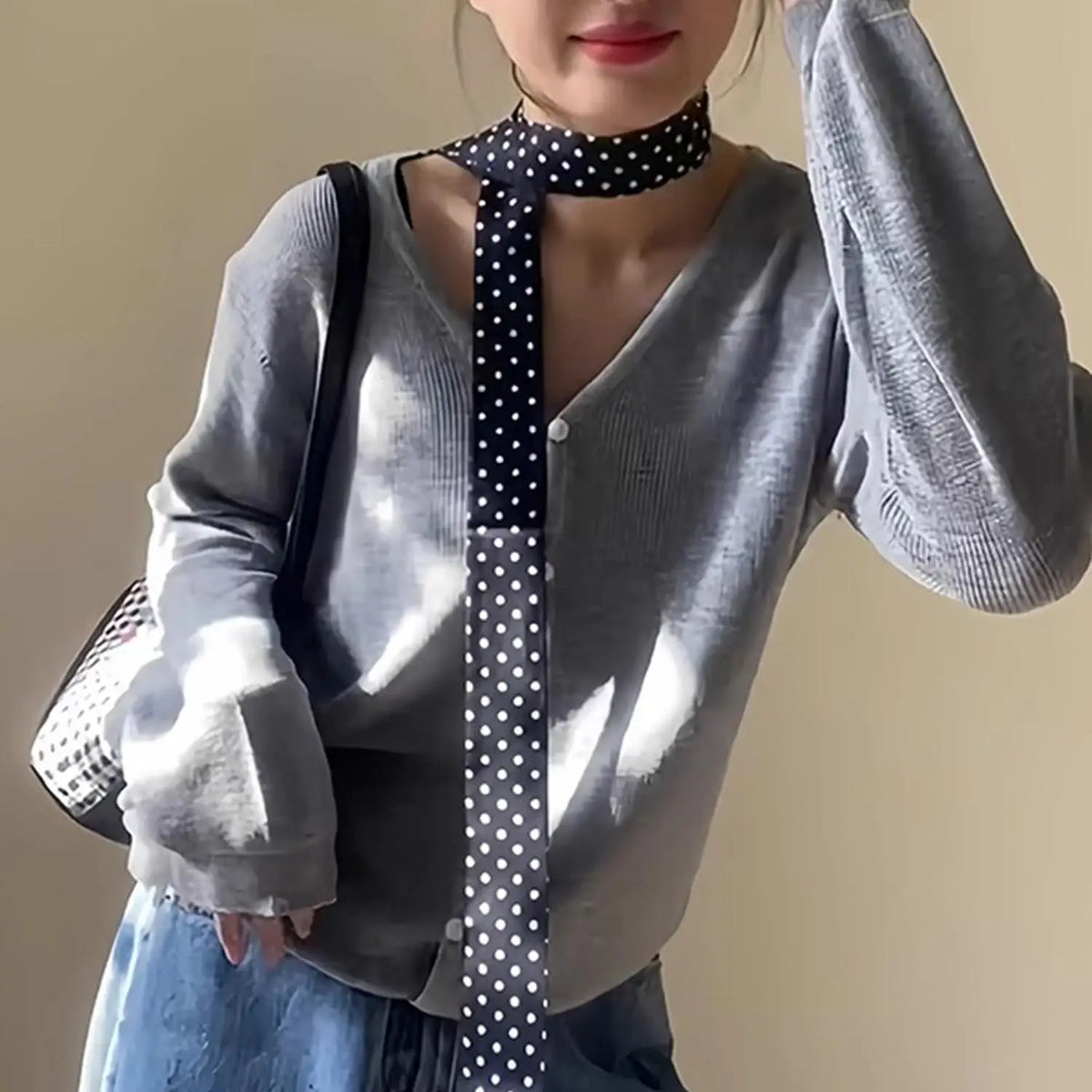 Narrow Long Scarf Polka Dot Tie Bag Ribbon Headband Choker