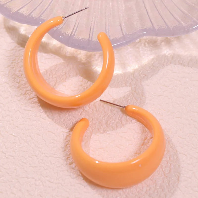 Macaroon Color C Shape Resin Acrylic Geometric Clip Earring Circle Ear Hoop Earrings
