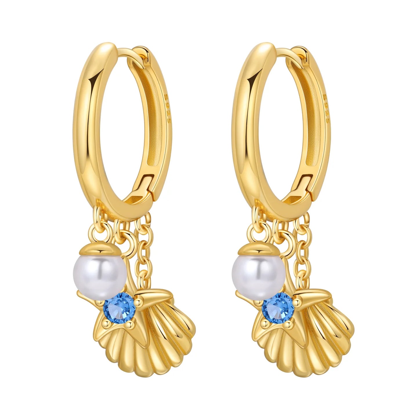 S925 Sterling Silver Zircon 18K Gold Lining Vintage Hoop Earrings
