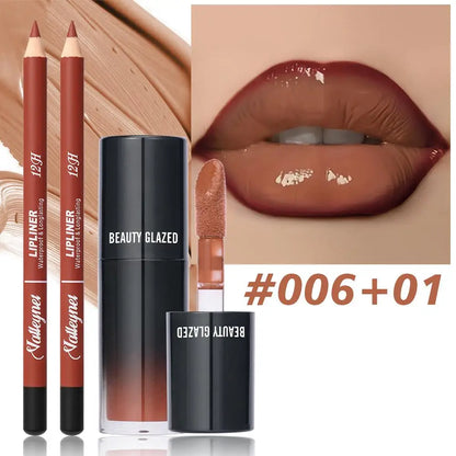 2pcs Waterproof Lip Matte Lip Liner & Lip Glaze Set