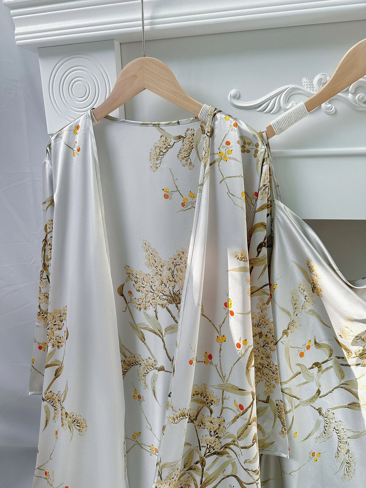 5pcs Floral Print Long Sleeve Robe Cami Dress Pajamas Sets