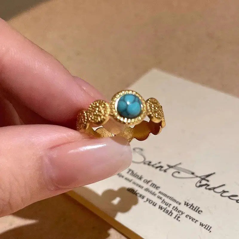 Bohemia Light Blue Stone Turquoise Minimalist Stainless Steel Knuckle Rings