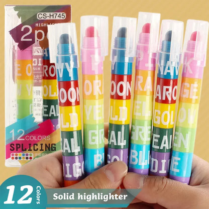 12 Color Splicing Highlighter Multi-color Pen Graffiti Line Marker Pen