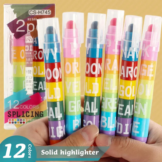 12 Color Splicing Highlighter Multi-color Pen Graffiti Line Marker Pen