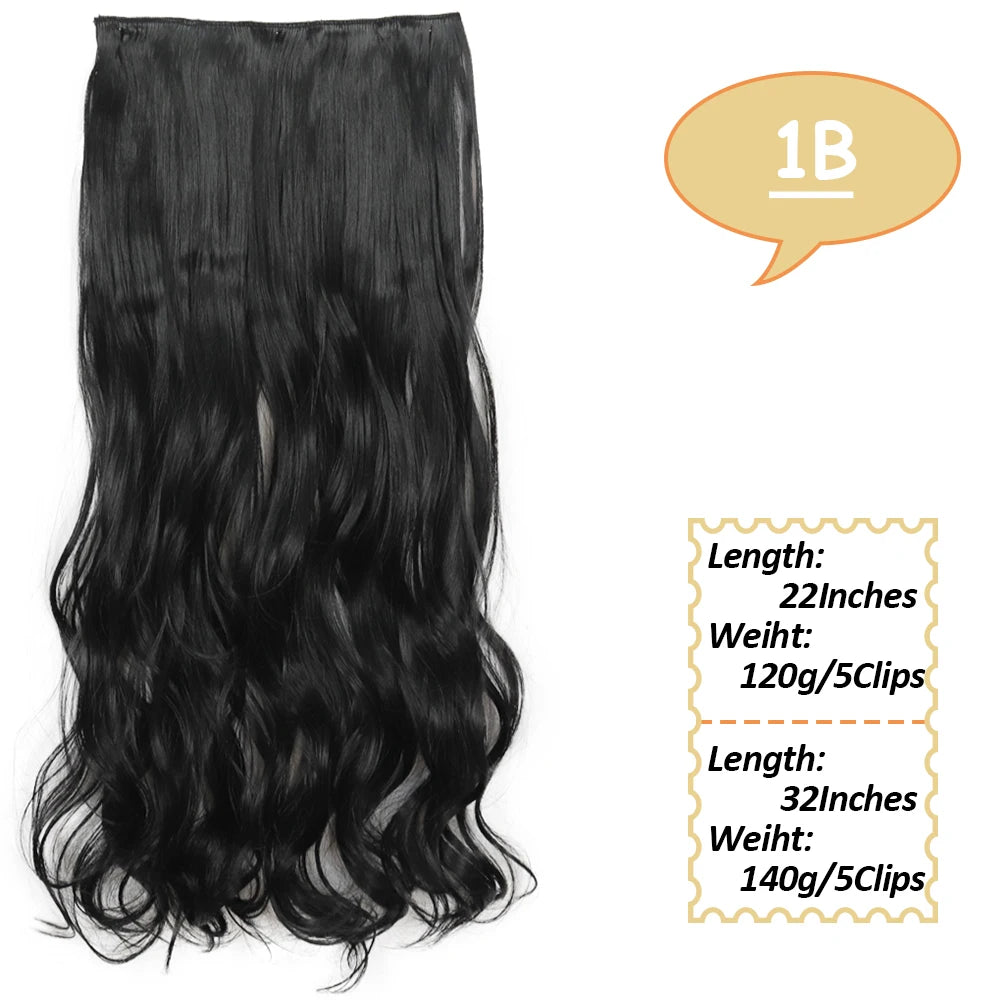 5 Clips Long Wavy Clip In Hair Extensions Synthetic Heat Resistant One Piece False Blonde