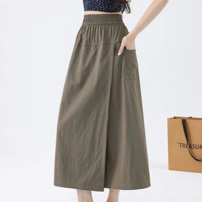 Loose Fit Thin Pants High Waist Slit Korean Midi Cargo skirt