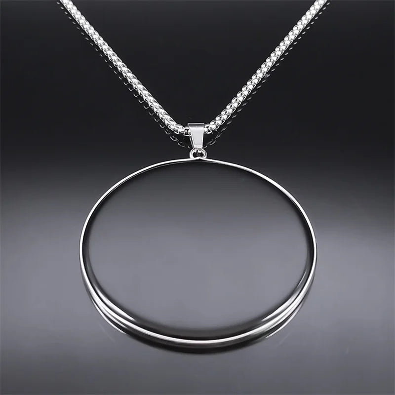 Big Black Obsidian Necklace Stainless Steel Natural Stone