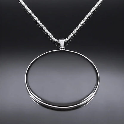 Big Black Obsidian Necklace Stainless Steel Natural Stone