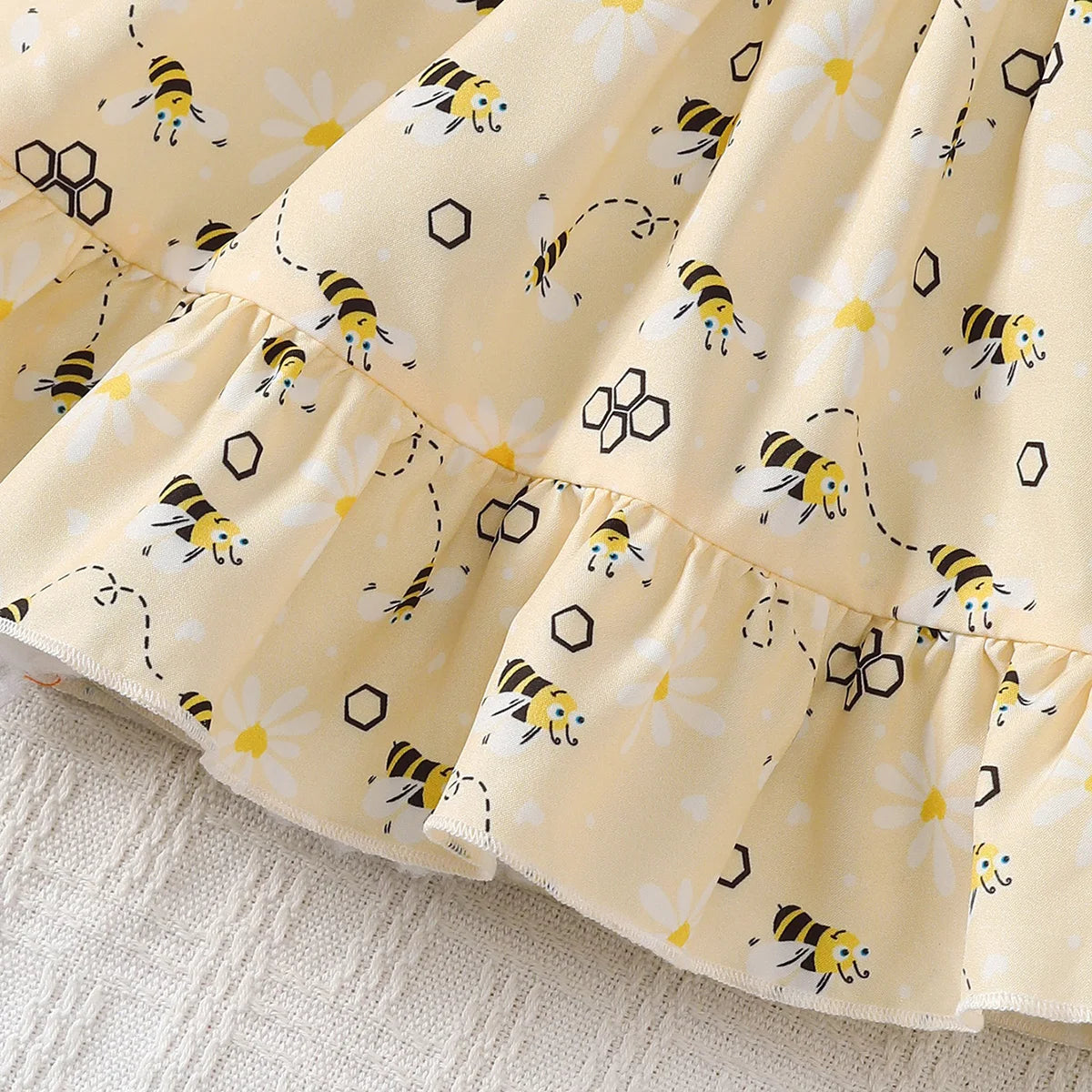 Baby girl Cute Little bee Ruffled Suspender Dress