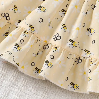Baby girl Cute Little bee Ruffled Suspender Dress