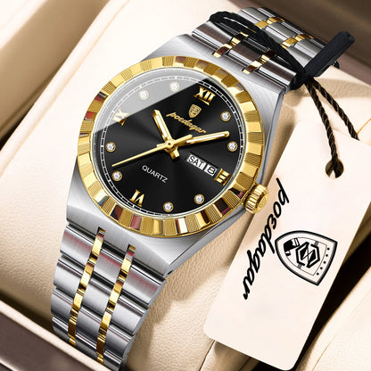 Luminous Waterproof Week Date Stainless Steel Quartz Watches