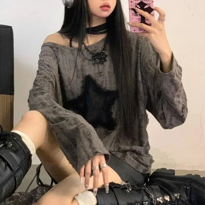 Off Shoulder Oversized Long Sleeve Blouse