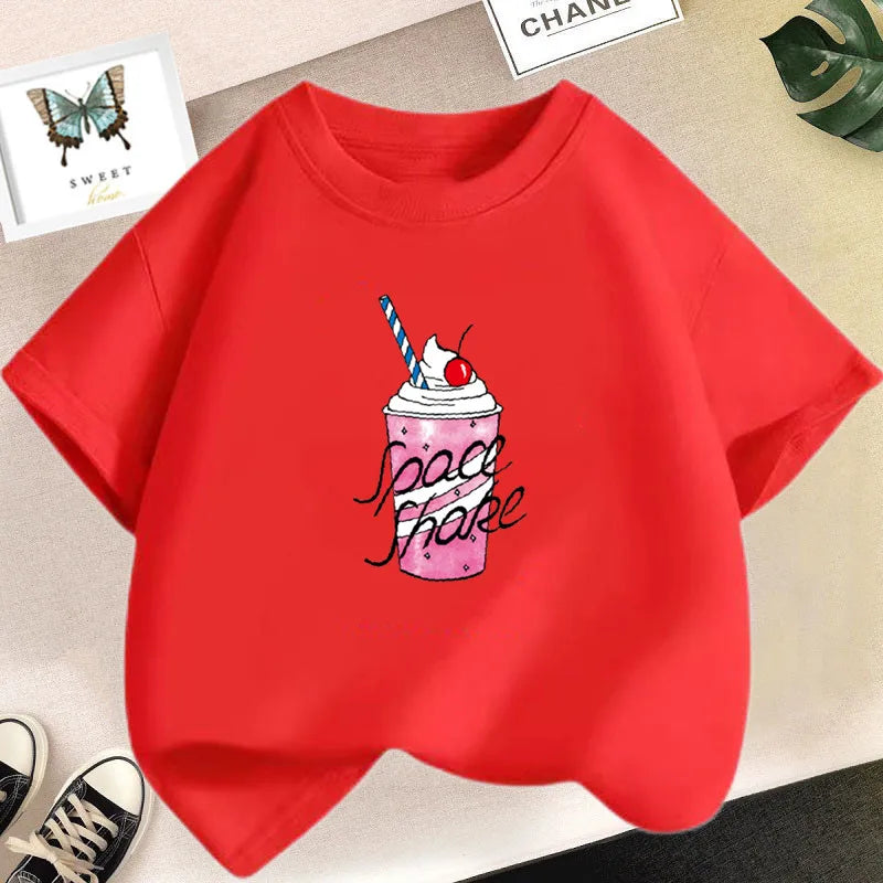 Cute Strawberry Milk Shake Cartoon T-shirt