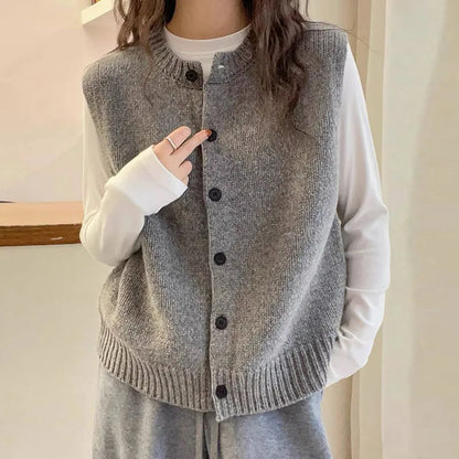 Knitted Sleeveless O-Neck Knit Vest Outerwears Sweaters