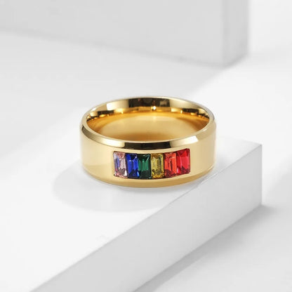 8mm Titanium Steel Rainbow Zircon Rings