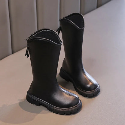 High Korean Style Anti-slippery Keep Warm Versatile Chic Leather Boots