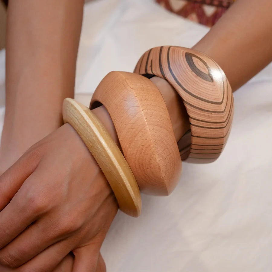 Hip Hop Khaki Brown Wood Wide Bangles