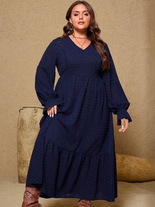 plus Size Pullover V-Neck Long Sleeve Dress