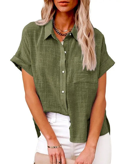 Short Sleeve Cotton Linen Loose Blouse