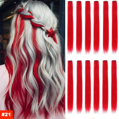 1 5 11 Pcs/lot Clip in Hair Extensions Highlights Synthetic Hair 22 inch Rainbow