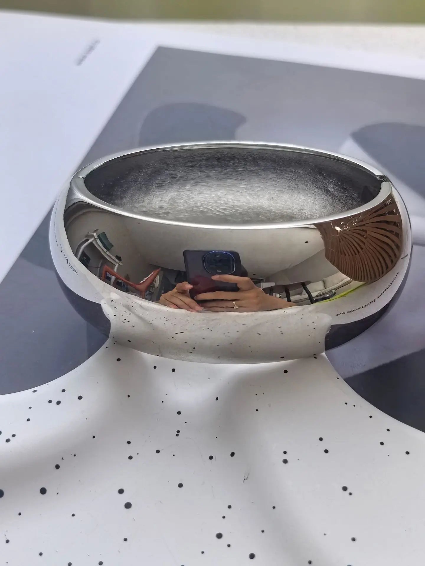Smooth Surface Round Wide Silver Metal Bangle Geometric Bracelet