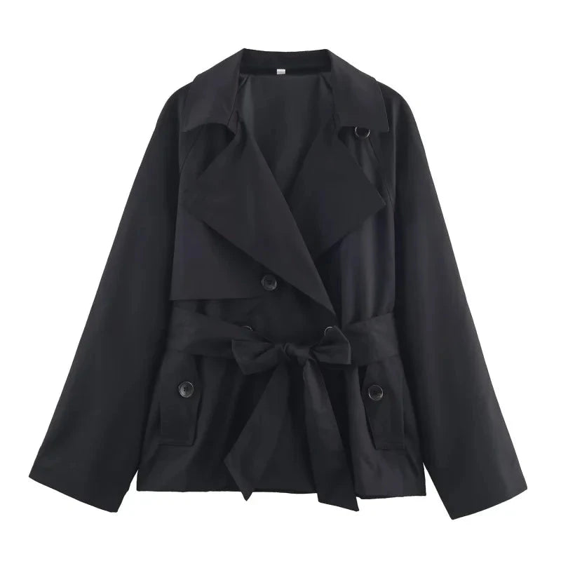 Autumn British style lapel double-breasted belt casual trench coat