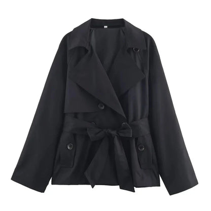 Autumn British style lapel double-breasted belt casual trench coat